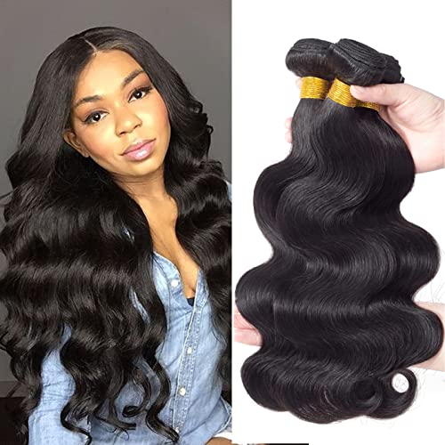 Body Wave Bundles Human Hair 18 20 22 Inch Unprocessed Brazilian Virgin Hair Weave Human Hair 3 Bundles 12A Natural Black Color Body Wave Hair Extensions