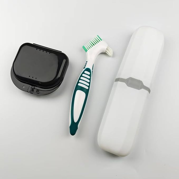 Retainer Case with Denture Brush, Teeth Cleaning Tools, Travel Cup, Dental Care Kit