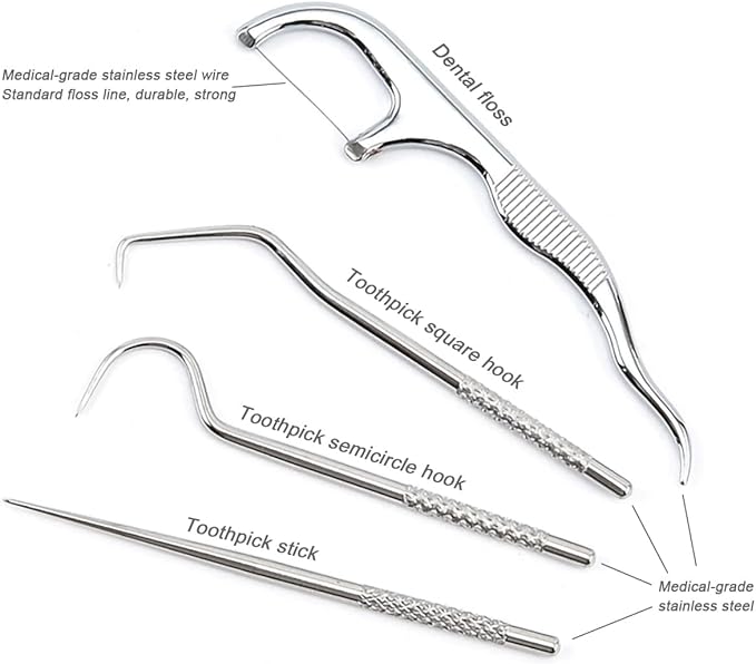 GELMAY Stainless Steel Toothpick & Dental Floss Picks Kit – Reusable, Portable, Aluminum Case with Keychain, Travel Oral Hygiene Set