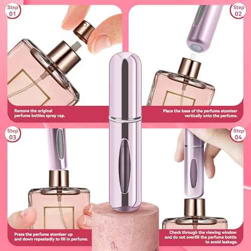 Refillable Perfume Portable Atomizer Bottle Refillable Perfume Spray, Travel Perfume (5ml, 4 Pack) (Silver, Pink, Gold, Black)