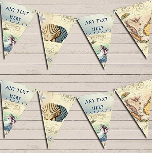 Vintage Nautical Map Shells Sea Personalized Birthday Party Bunting - Hanging Party Decoration - Birthday Party Banner Garland | Decorative Party Supplies