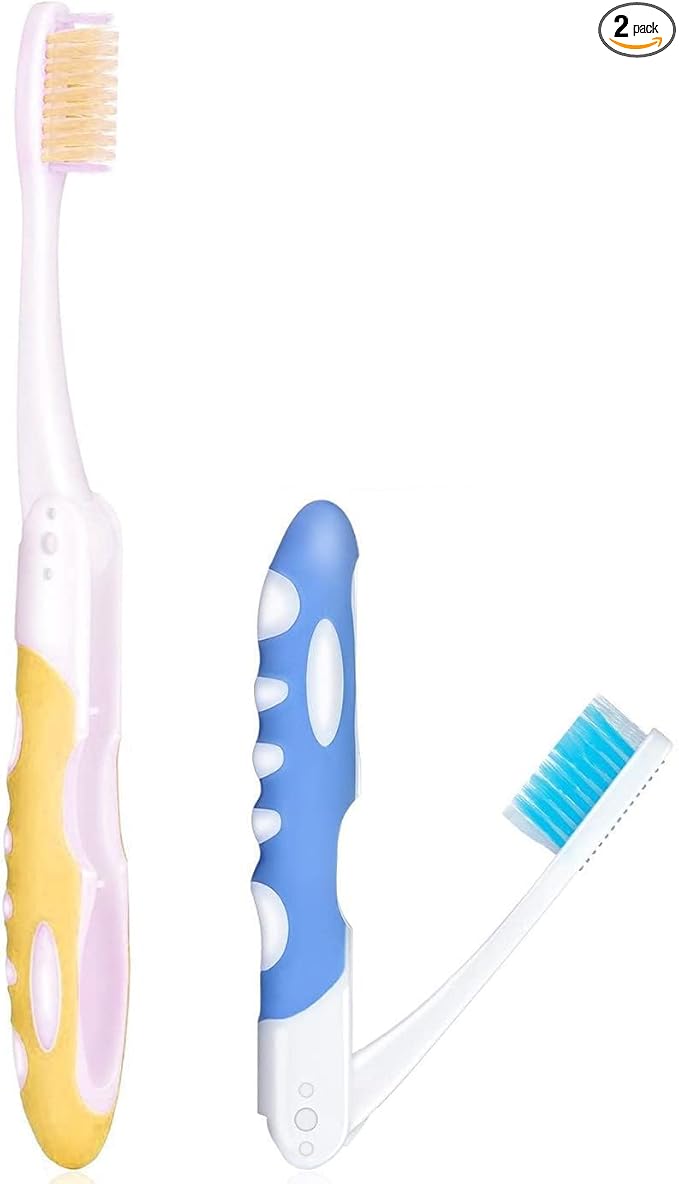2-Pack Folding Travel Toothbrushes – Soft Bristle, Compact & Portable Toothbrush for Camping, Hiking, Business Trips & Daily Use