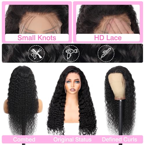 BVLBVL 20 Inch 13x6 Deep Wave Lace Front Wigs Human Hair 180 Density HD Lace Frontal Wig Pre Plucked Wet and Wavy Curly Wig, Real Human Hair No Synthetic Blend No Tangle No Shedding Triple Lifespan 3X