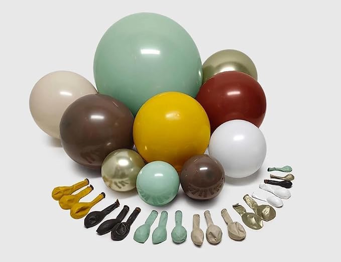 Green Brown Balloon Arch Double Stuffed Latex Sage Green White Gold Balloons Mustard Yellow White Balloon Garland For Birthday Baby Shower Safari Jungle Wooland Garden Theme Party Decor