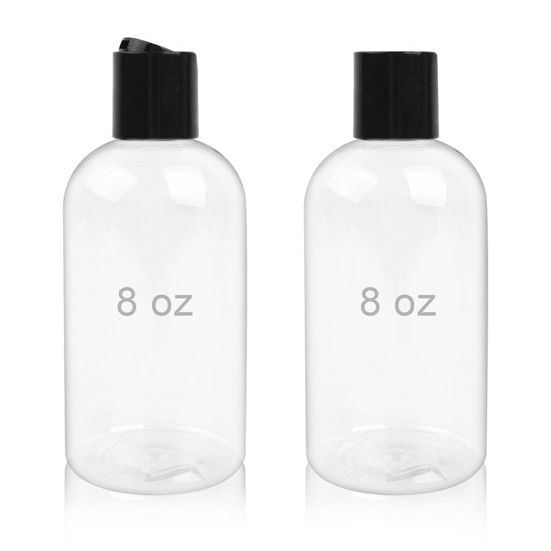 Neendohome 20 Pack 8 oz Empty Plastic Bottles with Black Disc Caps Reusable Clear Leak-Proof Travel Squeeze Containers for Shampoo Conditioner Toiletries Liquid Soap