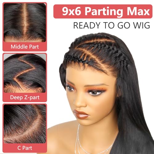 9x6 Glueless Wigs, Pre Plucked & Pre Cut, 180% Density HD Lace Closure, Straight Lace Front, 20" Inch Ready to Wear Wigs