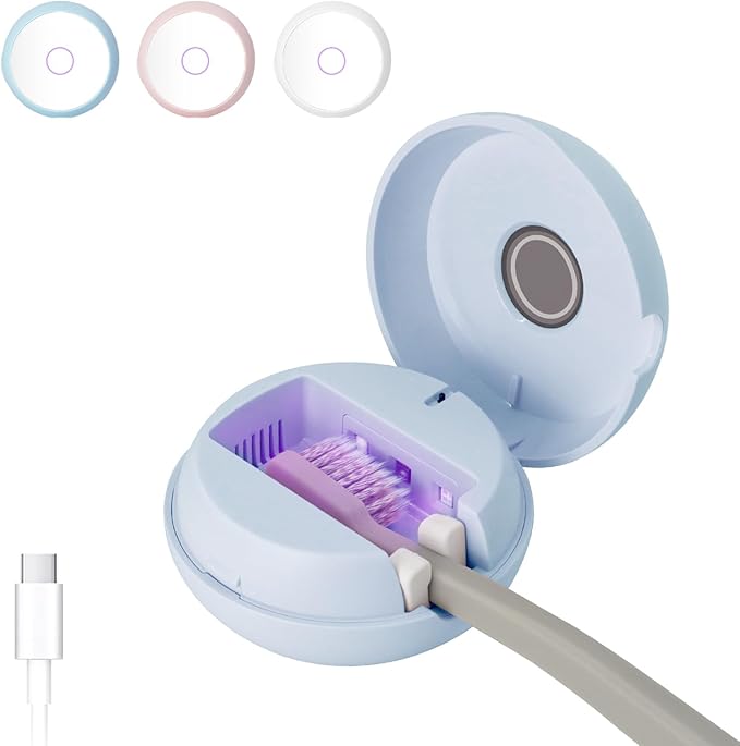 Toothbrush Holder, Toothbrush Cleaner Case, Portable USB Charging Toothbrush Cover with U V-C Light, Travel Toothbrush Holder (Blue-Mirror)