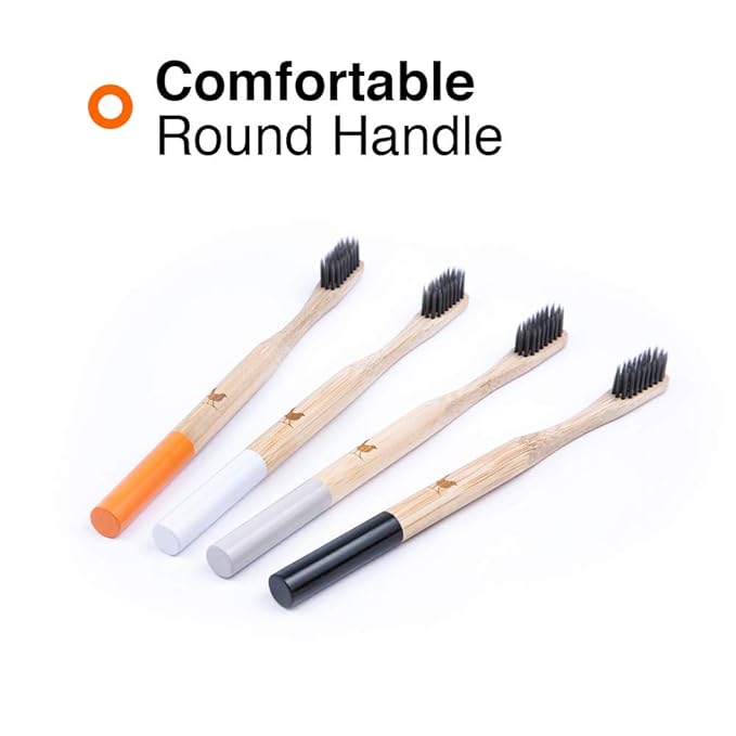 Bamboo Toothbrush with Extra Soft Charcoal Infused Bristles, Set of 4