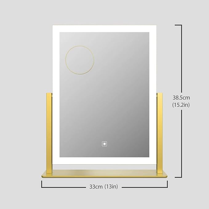 Lighted Makeup Mirror, Hollywood Vanity Mirror with Lights, Three Color Modes，Detachable 10X Magnification Mirror, Smart Touch Control, 360°Rotation (15.2in)