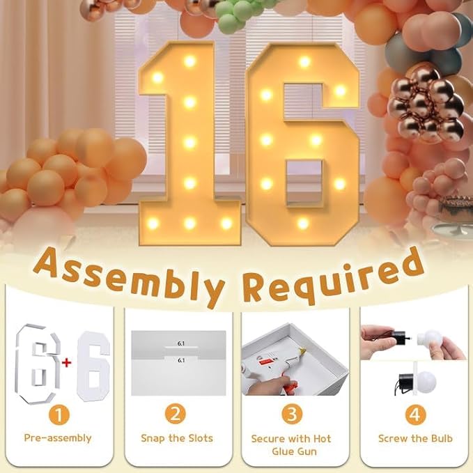 imprsv 3FT Marquee Light Up Numbers, Marquee Numbers 16th Birthday Decorations for Girls Boys, 16th Birthday Women Foam Board Anniversary Party Decorations Arch Kit (DIY)