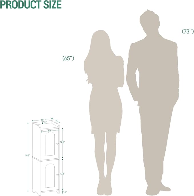 Bathroom Storage Cabinet, Corner Floor Cabinet with 2 Doors and Adjustable Shelf, Narrow Toilet Paper Cabinets, Bathroom Organizer for Small Spaces, 7.9" D x 9.8" W x 29.5" H Greige