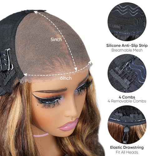 Ombre Loose Body Wavy Bob Wig Human Hair Glueless 6X5 HD Lace Wigs Human Hair Pre Plucked 200 Density 100% Remy Human Hair Wigs 4/27 Brown Blonde Wigs Ready To Go for Women 10 Inch