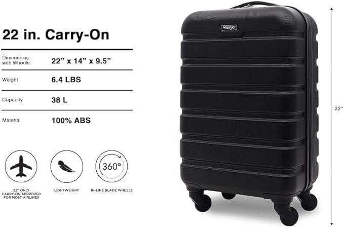 Wrangler 20" Hardside Spinner Carry-On Luggage, Black