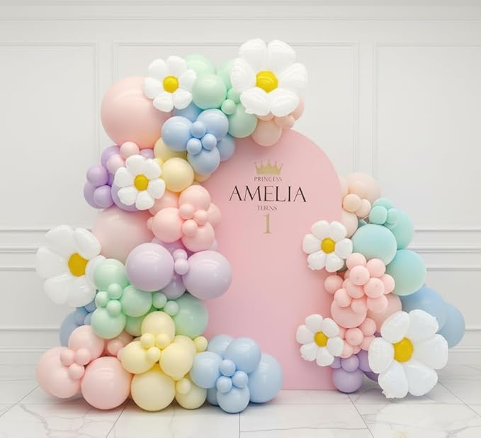 Daisy Pastel Balloon Garland Kit 171Pcs Pastel Macaron Balloon Arch Kit with Daisy Flower Balloons for Birthday Baby Shower Boho Mothers Day Spring Daisy Floral Theme Party Decorations