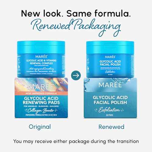 MAREE Glycolic Acid Pads - Toner Pads for Face Cleansing - Exfoliating Pad with Tea Tree Oil, Salicylic Acid & Vitamins E, B3, B5 - Acne Clearing, Skin Pore Resurfacing & Radiance Device - 50 Count