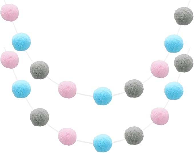 uxcell 2pcs Pom Pom Garland 6.6 Ft 30 Balls Colorful Felt Ball Garland for Wall Christmas Tree Decor Birthday Banner Easter Party Decorations, Light Pink, Grey, Blue