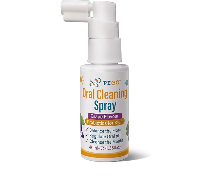 PEGO Kids Oral Spray - Toddler Toothpaste Helper for Fresh Breath, Fruit-Flavored, Probiotic Mouth Spray，Fluoride Free for Newborn to 12 Years(40ml*1, Grape)