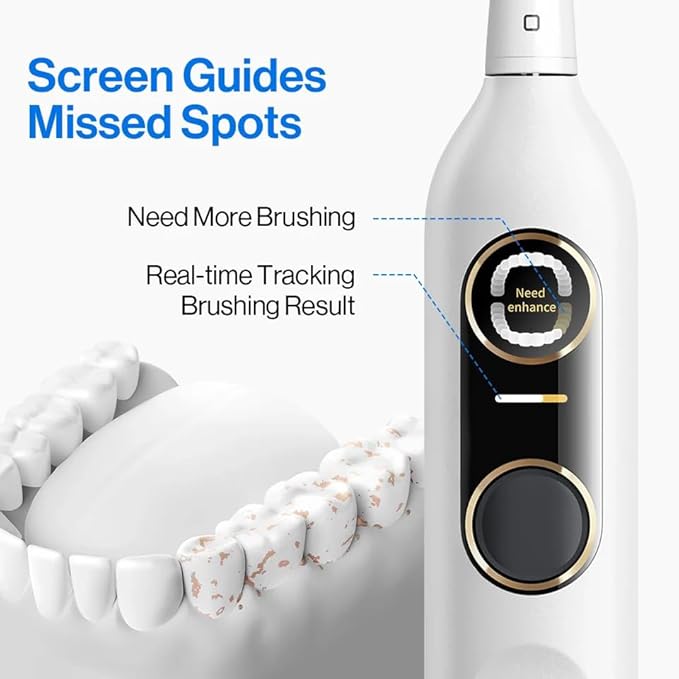 usmile Y10 PRO Rechargeable Electric Toothbrush with Smart Display, Missed Spot Detection, Pressure Sensor, 180-Day Battery Life, IPX8 Waterproof, Travel-Friendly with 2 Brush Heads