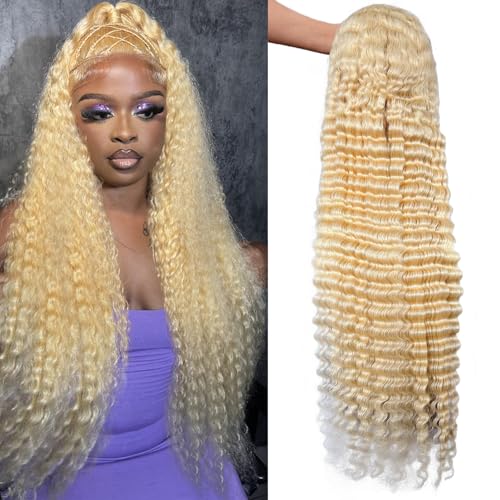 ELISHEVA 613 Lace Front Wig Human Hair 20 Inch Blonde Wig Human Hair 613 Deep Wave 13x6 HD Blonde Lace Front Wigs 200% Density Free Part 613 Wig Deep Wave Pre Plucked with Baby Hair