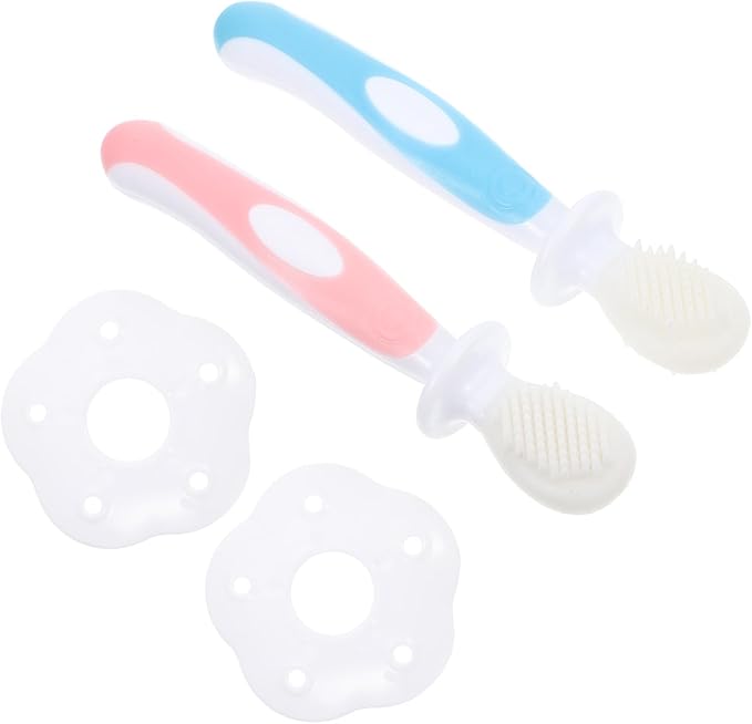2 Sets Silicone Toothbrushes for Oral Care Safe Dental Tool with Soft Bristles Dual-Sided Design for Cleaning Blue and Pink for Boys and Fun Habit Builder