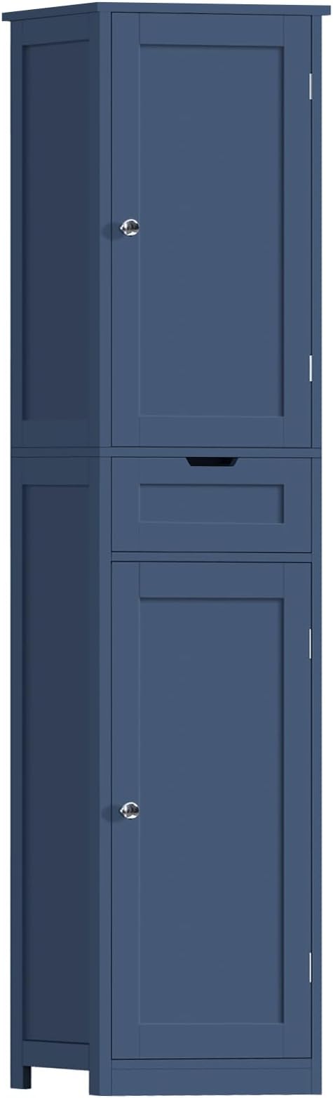 Iwell 67" Tall Bathroom Cabinet, Storage Cabinet with 2 Doors & 1 Drawer, Bathroom Storage Cabinets with Adjustable Shelves, for Living Room, Laundry Room, Home Office, Blue