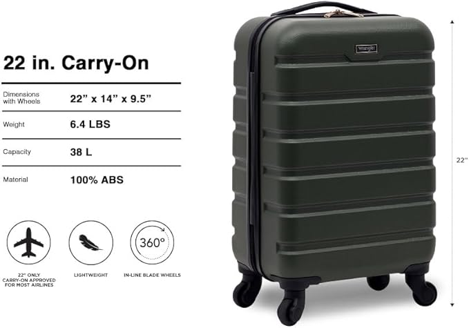 Wrangler 22" Hardside Spinner Carry-On Luggage, Deep Depth
