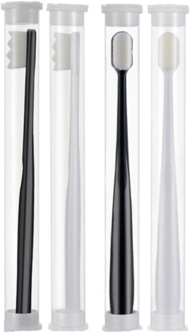 TEHAUX Micro-Nano Bristle Toothbrush Set 4Pcs Soft Tooth Cleaning Brushes for Adults Oral Care Kit Black White Travel Family Pack