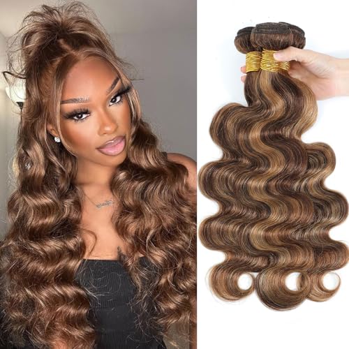 Highlight P4/27 Body Wave Bundles Human Hair 100% Unprocessed Raw Material Body Wave Human Hair Bundle For Quick Weave Double Weft Brown Honey Blonde Piano Color 12 14 16 Inch