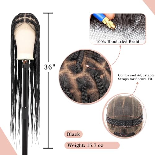 Lexqui 36'' 360¡Æ HD Full Lace Knotless Braided Wigs for Women Box Braid Wig with Baby Hair Premium Synthetic Braided Lace Front Wigs Natural Black