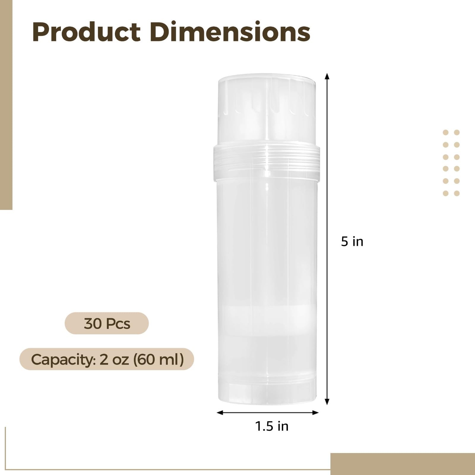 OMISTAR 30 PCS deodorant tubes empty, 2 oz Refillable Semi-Transparent Plastic Stick Tubes, 60 ml Twist-up Filling Bottles for DIY Sunscreen, Balm, Lotion Bar