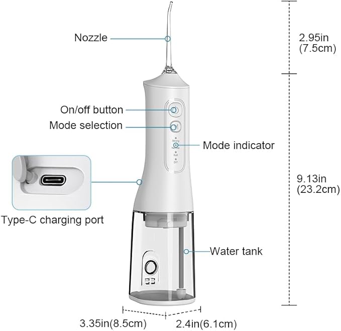 Water Flosser, Rechargeable 300ML IPX7 Waterproof Cordless Portable Oral Irrigator with 4 Modes & 4 Replaceable Jet Tips-Flossing Cleaner for Daily Home Use,Travel,Gums,Braces Care-White
