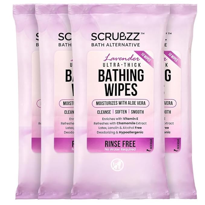 Extra Large Bath Wipes for Adults Bathing No Rinse - 40 Disposable Body Cleansing Wipes for Men, Women & Elderly - Great for Gym, Camping, Post Surgery - Shower Wipes - Lavender