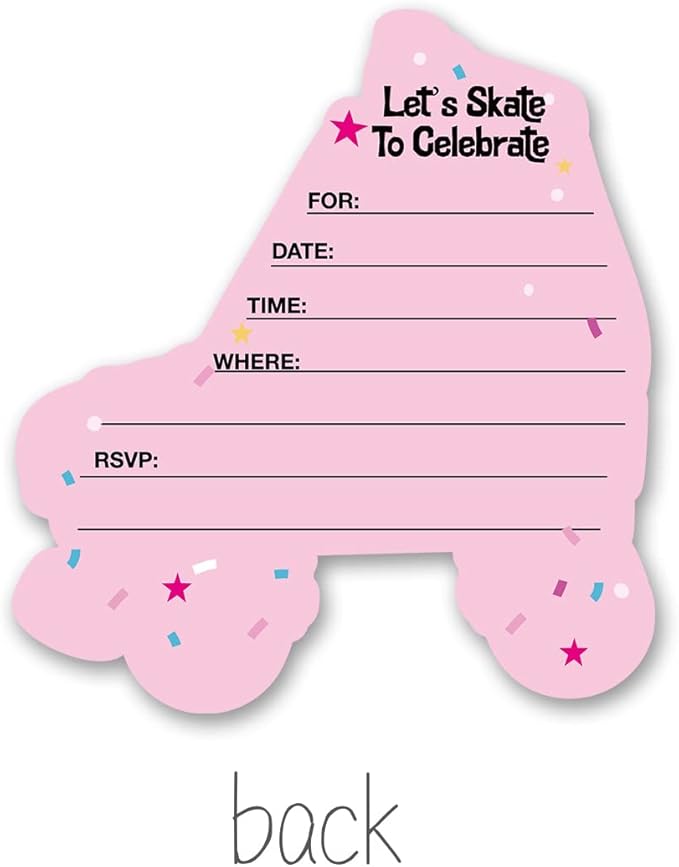Roller Skating Party Invitations with Envelopes, 20 Set Roller Skate Shaped Invitations Birthday Baby Shower Party Invites Supplies Favors, Double-Sided, Pink