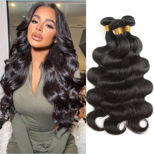 Body Wave Bundles Human Hair 22 24 26 Inch Human Hair 3 Bundles 100% Unprocessed Brazilian Raw Weave Bundle Human Hair Extensions for Black Women Natural Color