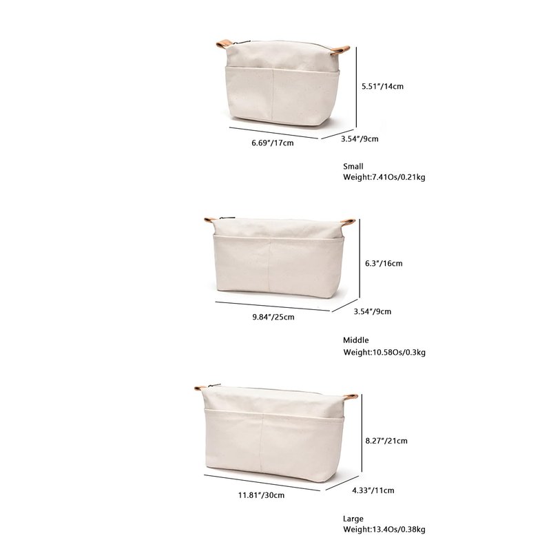 YONBEN Insert Storage Bag Purse Organizer and Cosmetic Travel Bags for Women Makeup Bag with Compartments Three Sizes Cotton Canvas built-in compartments functiona and fashionable