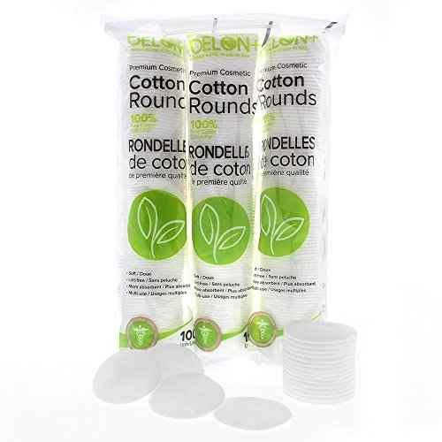 Delon Premium Dual-Sided Cotton Rounds, 100 Count (Pack of 1) ? Lint-Free, Hypoallergenic, 100% Cotton Pads for Makeup, Skincare & Nails ? Made in Canada