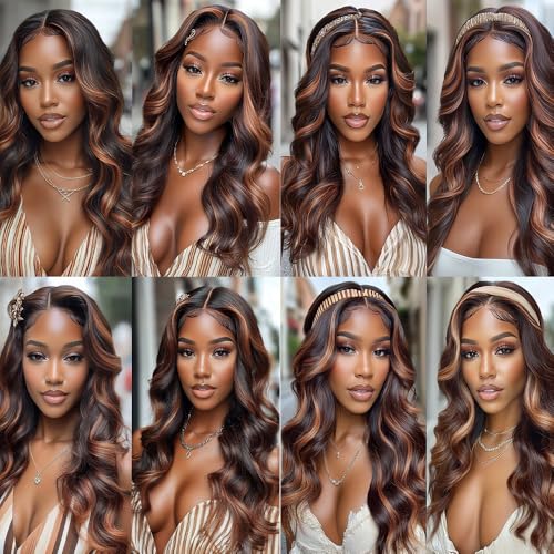 BilltiiWW P1B30 Body Wave Bundles Human Hair Two Tone Black and Brown With Highlights Brazilian Weave Soft and Silky for Women 26 28 30 Inch