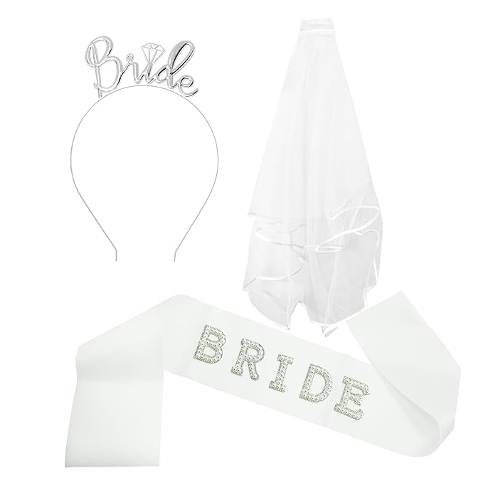 3Pcs Wedding Party Decorations, Wedding Veils for Brides Bachelorette Party Decorations Accessories Supplies, Exquisite Headdress Supplies Suitable for Engagement