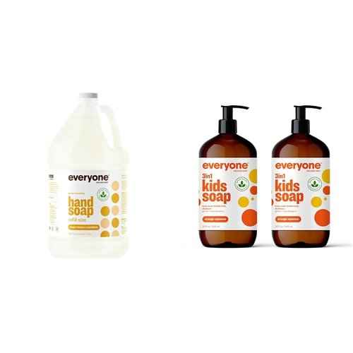 Everyone Liquid Hand Soap Refill, 1 Gallon, Meyer Lemon and Mandarin & 3-in-1 Kids Soap, Body Wash, Bubble Bath, Shampoo, 32 Ounce (Pack of 2)