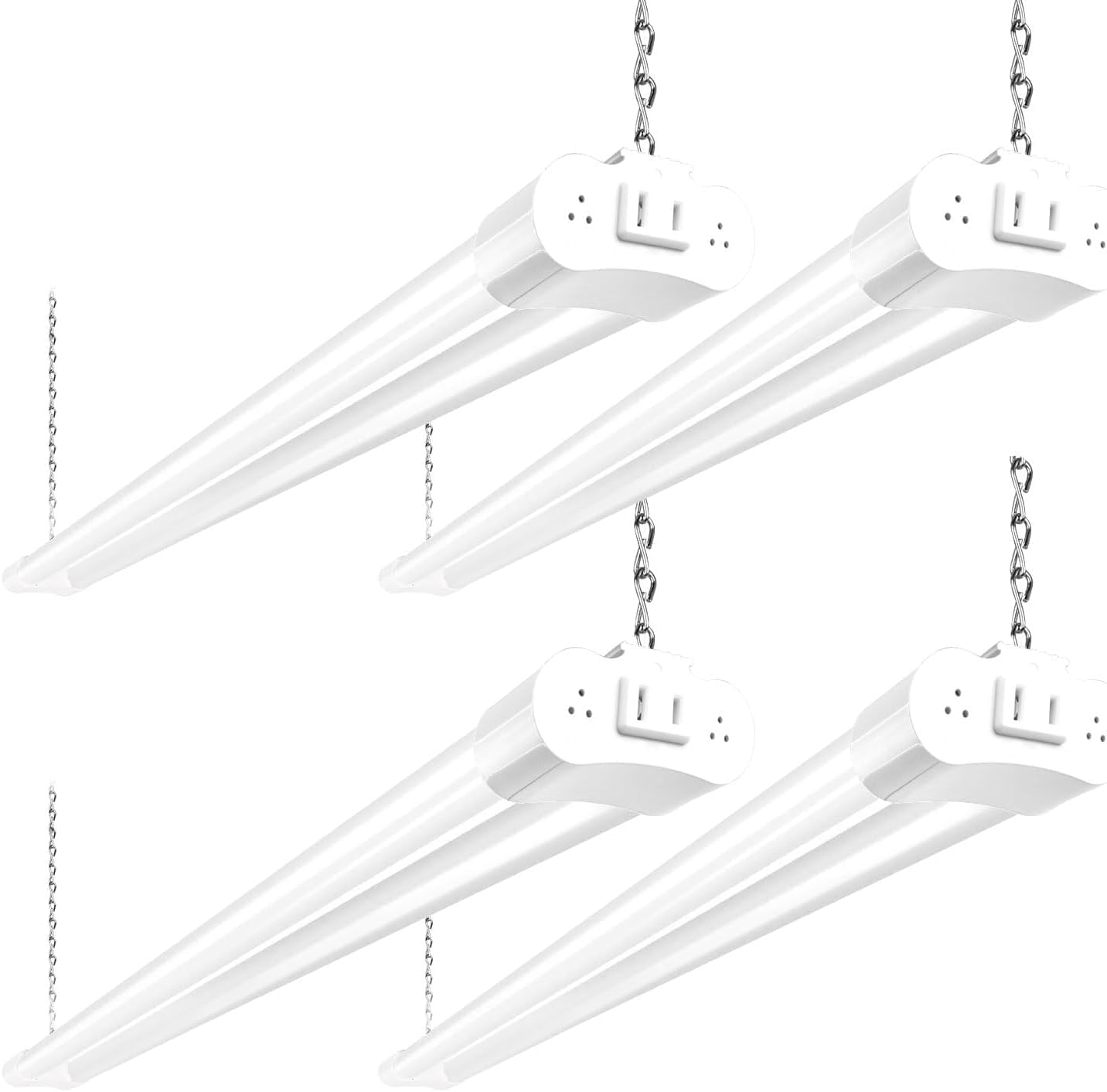 hykolity 4 Pack Linkable LED Shop Light, 4FT 42W [250W Equivalent], 4400lm, 5000K Daylight, with Plug, Utility Light Fixture, Hanging or Surface Mount, White