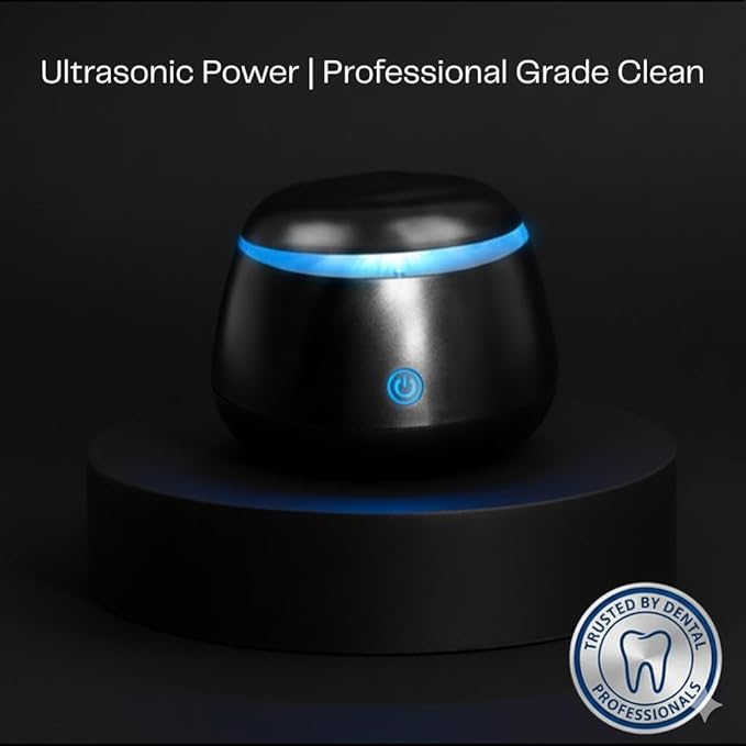 FIONA JAMES 48kHz Ultrasonic Retainer Cleaner with UV | Professional Sonic Dental Cleaning Pod for Aligner, Night Guard, Denture & Jewelry | Black