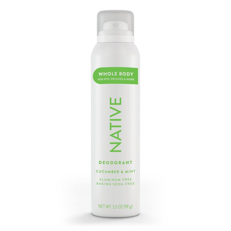 Native Whole Body Deodorant Spray, Cucumber & Mint Scent, 72 Hour Odor Control for Pits, Privates & More, Aluminum Free, Quick-Drying Deodorant for Men & Women, 3.5 oz