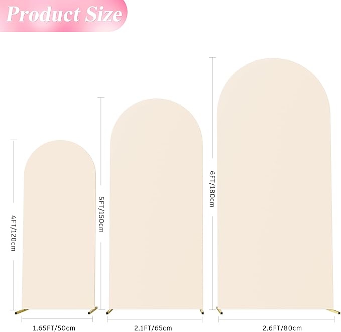 Wokceer Set of 3 Wedding Arch Cover Spandex Fitted Wedding Arch Stand Covers for Round Top Chiara Arch Backdrop Stands Cover for Birthday Party Ceremony Banquet Decoration 4ft,5ft,6ft Beige