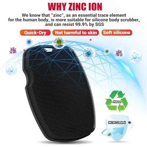 Silicone Body Scrubber - Anti Zinc Infused-Highly Elastic Bristles Exfoliating Body Scrubber for Shower Body,Cellulite Reduction,Blood Circulation- Black