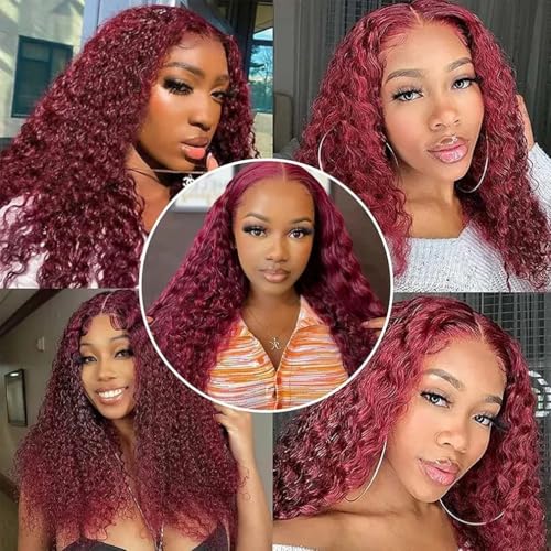 Augfst Brazilian Virgin Human Hair Bundles Burgundy 99J Water Wave Curly Human Hair Bundles 18 20 22 inch Unprocessed Brazilian Wine Red Quick Weave Hair for Black Women