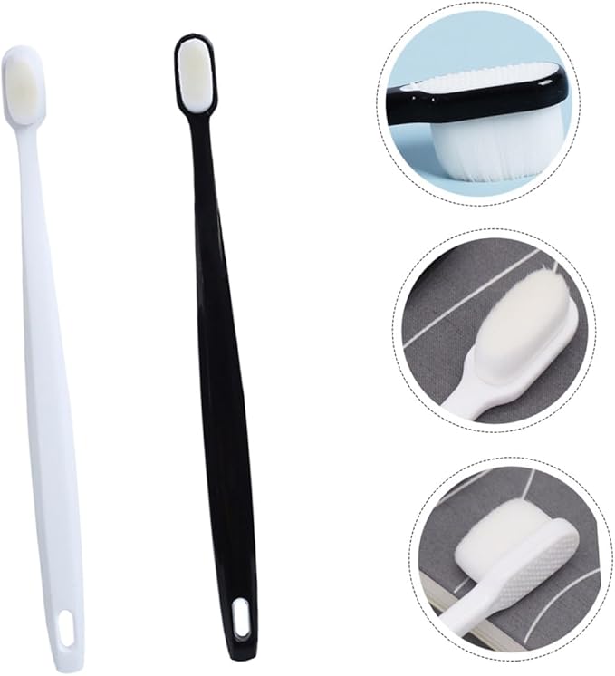 Soft Bristle Toothbrush 2pcs for Adults, Extra Thin Extra Soft Bristles, Gum Care Manual Toothbrush Set with Black and White Handles, Suitable for Sensitive Gums and Couples