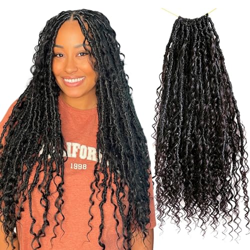 Boho Locs Crochet Braids Pre Looped With Human Hair Extensions Curly Ends Deep Wave Goddess Soft Locs Box Knotless Braids Hair Synthetic Dreadlocks Braiding for Women CHARMING YOU 22 Inch 24Strands