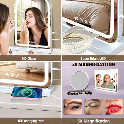 16" x 23.6" Large Makeup Vanity Mirror with Lights for Dressing Room and Bedroom,3 Color Modes,Memory Function