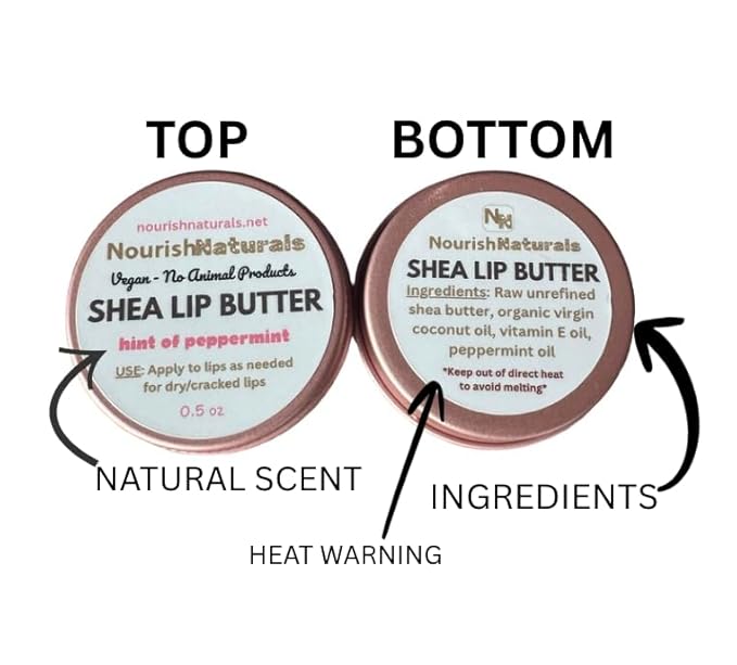 Shea Lip Butter - All Natural 4 Ingredient Lip Balm - for dry cracked lips, travel sized, ultra moisturizing vegan lip balm, for long lasting hydration, natural Peppermint scent