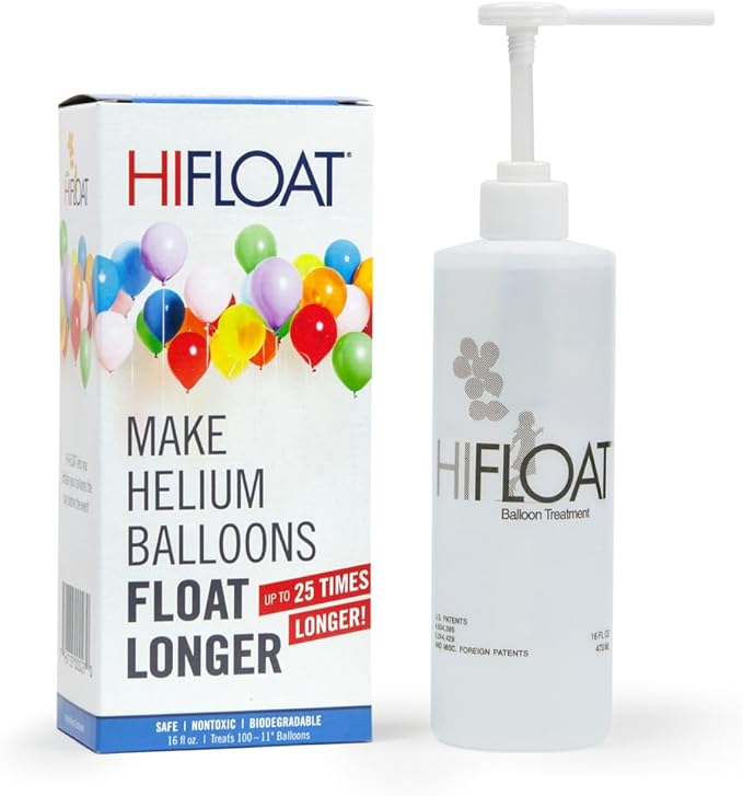 HI-FLOAT Balloon Treatment 16 oz – Extends Float Time for Helium-Filled Latex Balloons – Treats Up to 100 (11-Inch) Balloons – Non-Toxic, Biodegradable Balloon Sealant